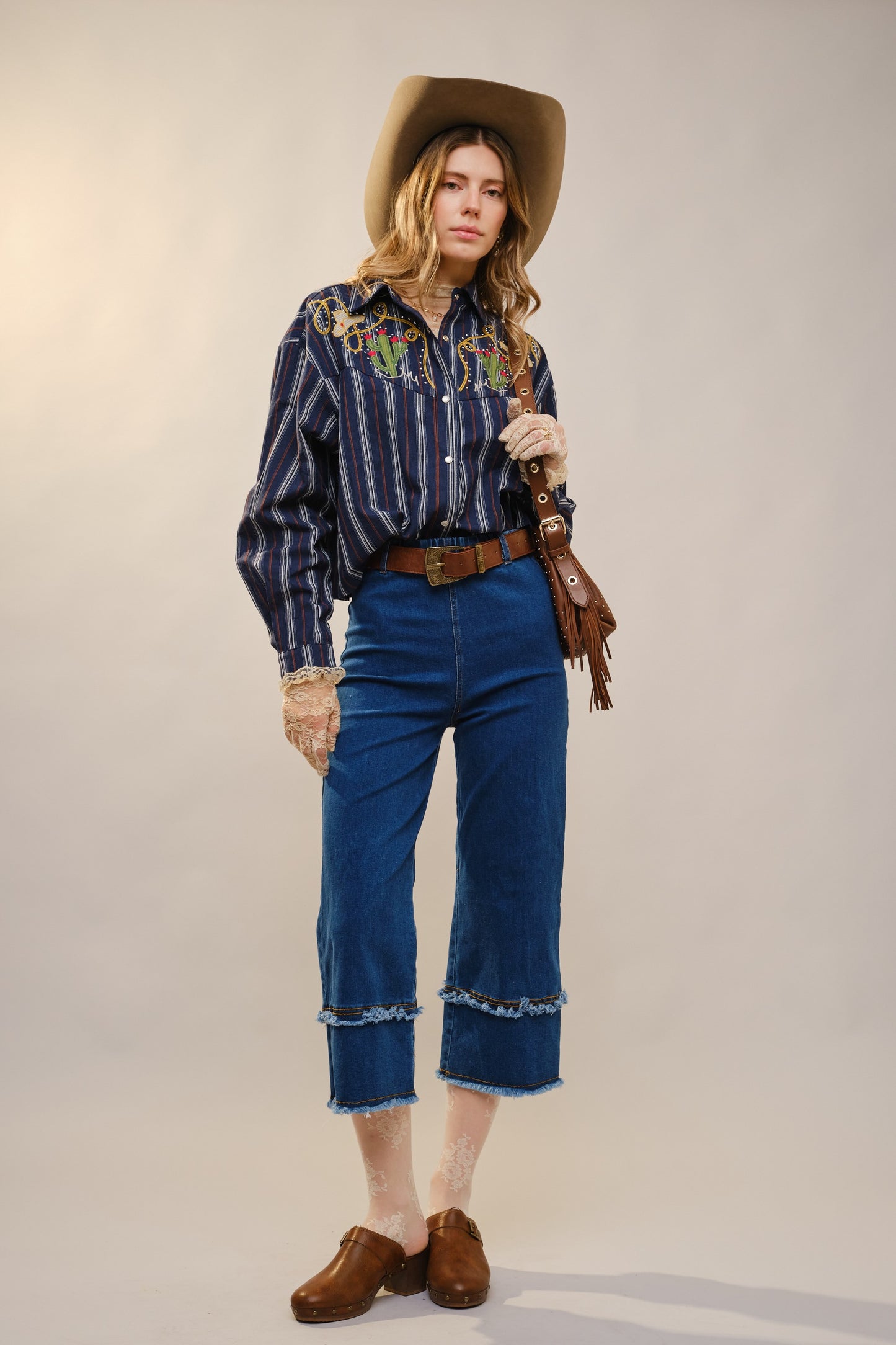 Embroidered Western Yoke Striped Shirt