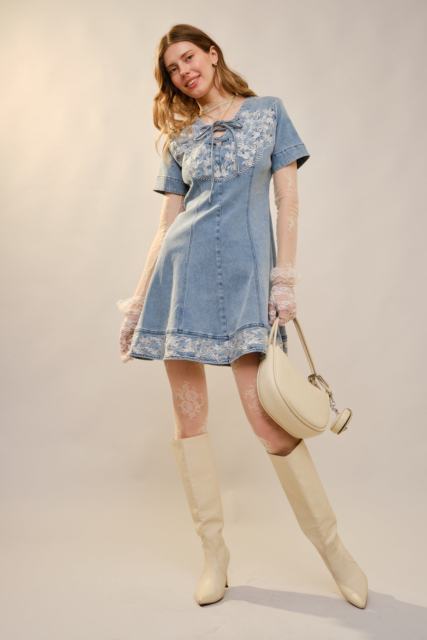 Layla Embroidered Lace Up Dress