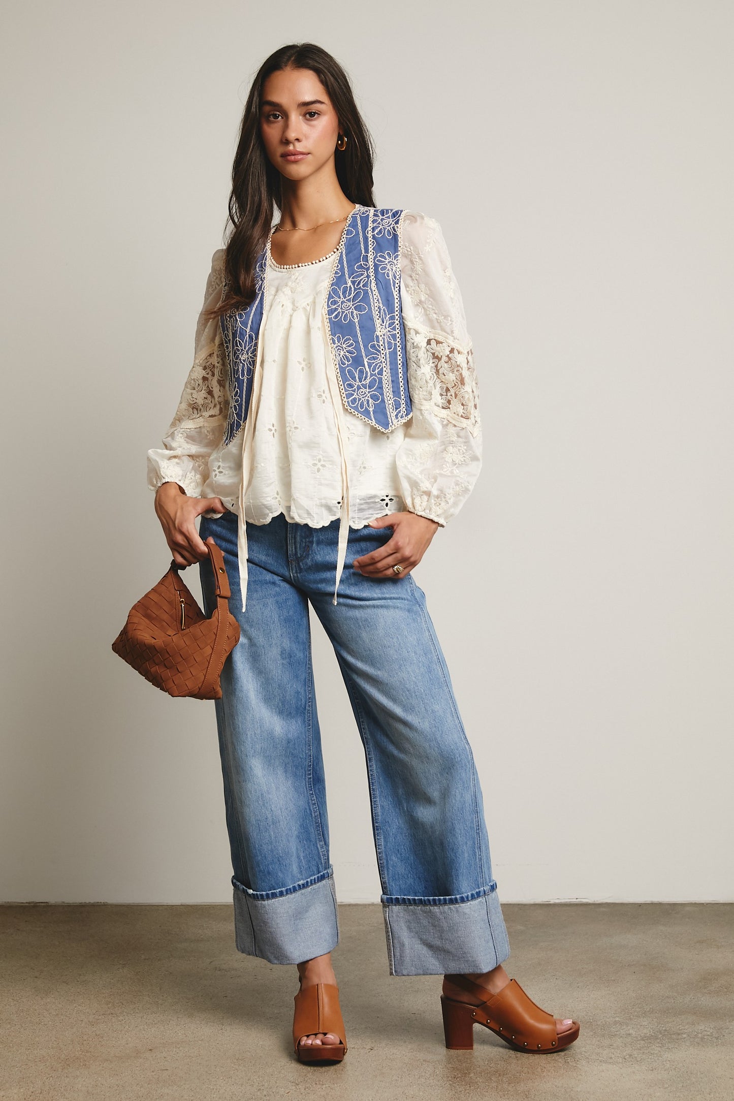 Embroidered Tie Front Boho Vest