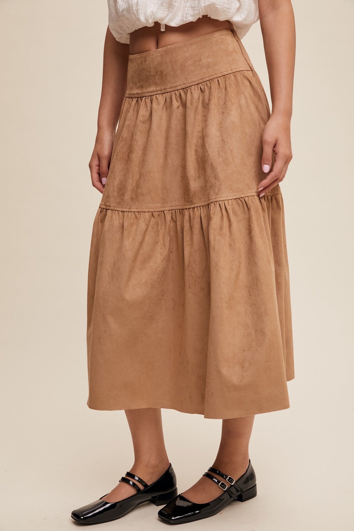 Stretch Faux Suede Midi Skirt