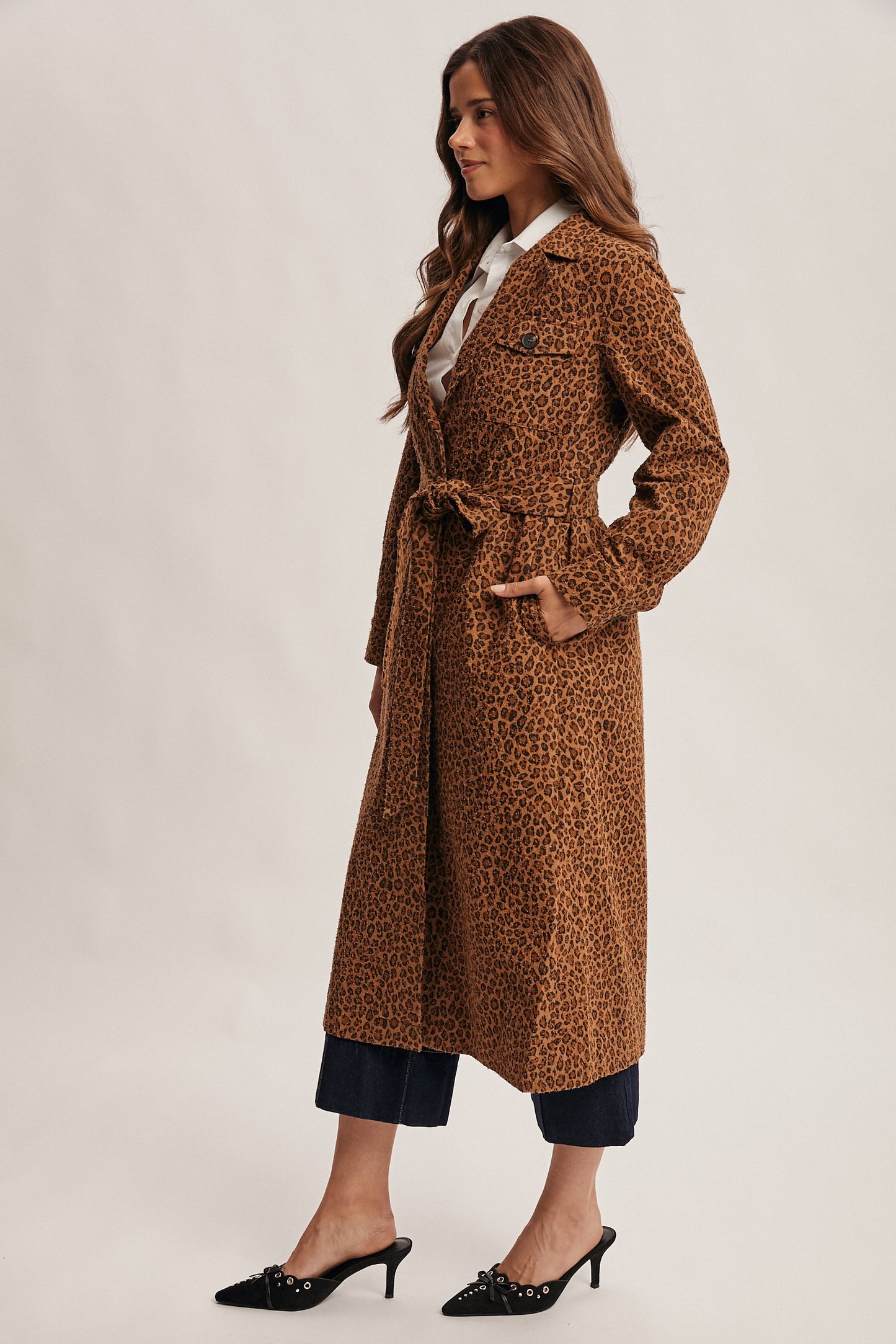 Washed Leopard Duster Coat