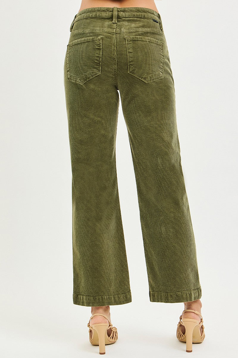 Tummy Control Mid Rise Ankle Straight Corduroy Pants