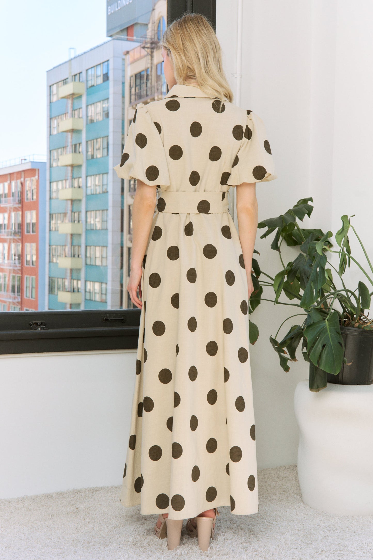 PLUS Polka Dot Maxi Shirt Dress