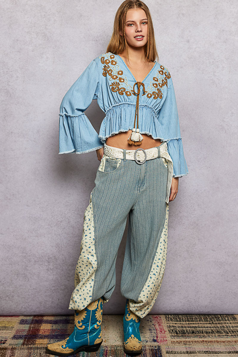 Flora Western Embroidered Tassel Top