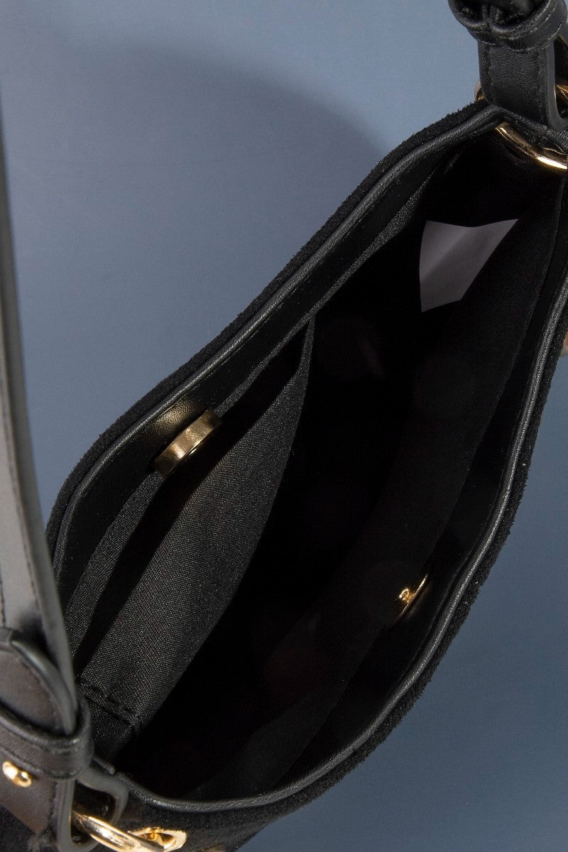 Ball Studded Suede Hobo Shoulder Bag