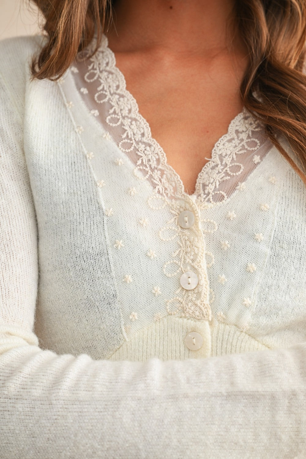Lace Contrast Knitted Cardi