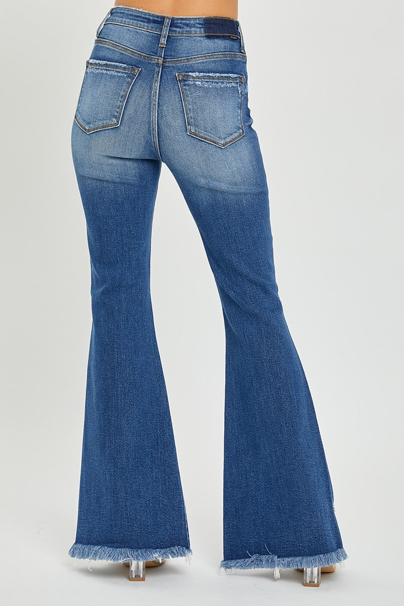 Front Slit Frayed Flare Jeans