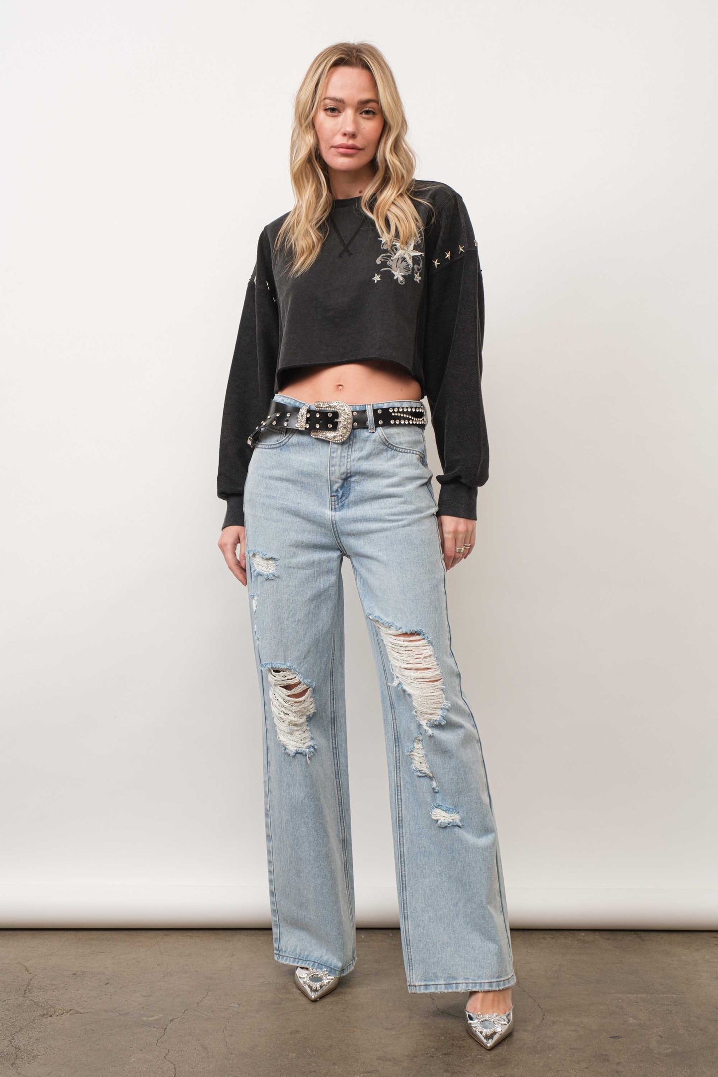 Star Studded Crop Sweatshirt