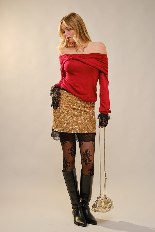 Sequin Lace Hem Mini Skirt