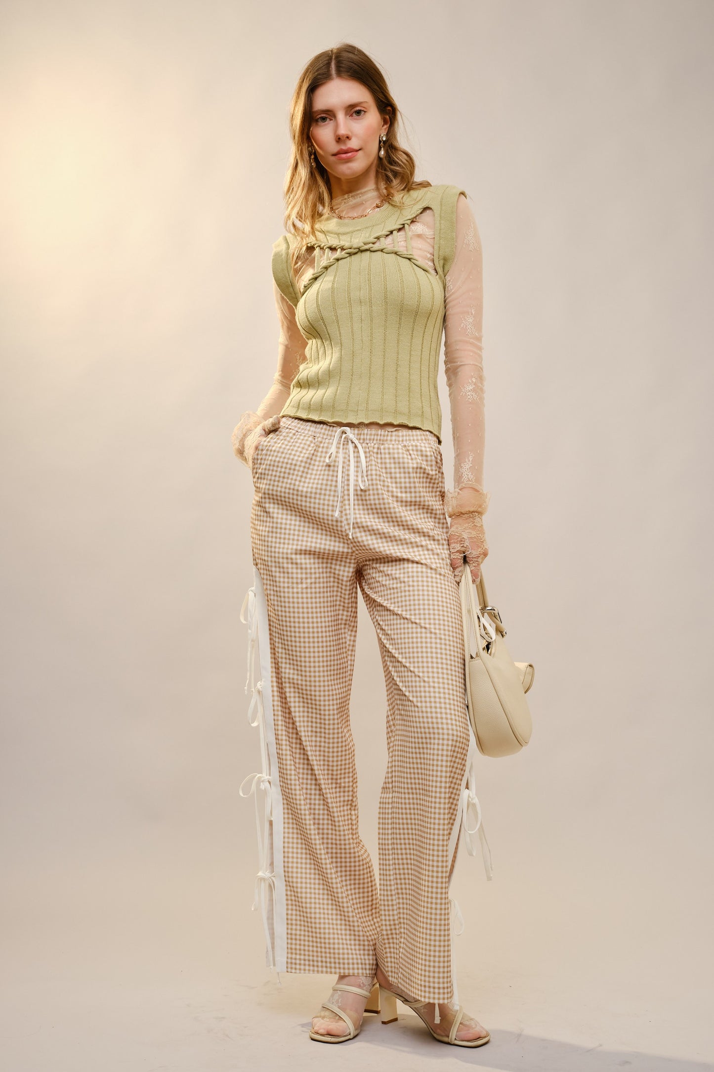Side Tie Gingham Pants
