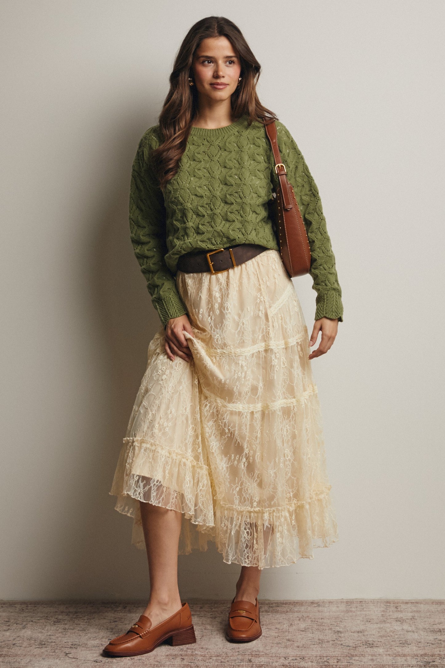 Jaycee Tiered Lace Midi Skirt