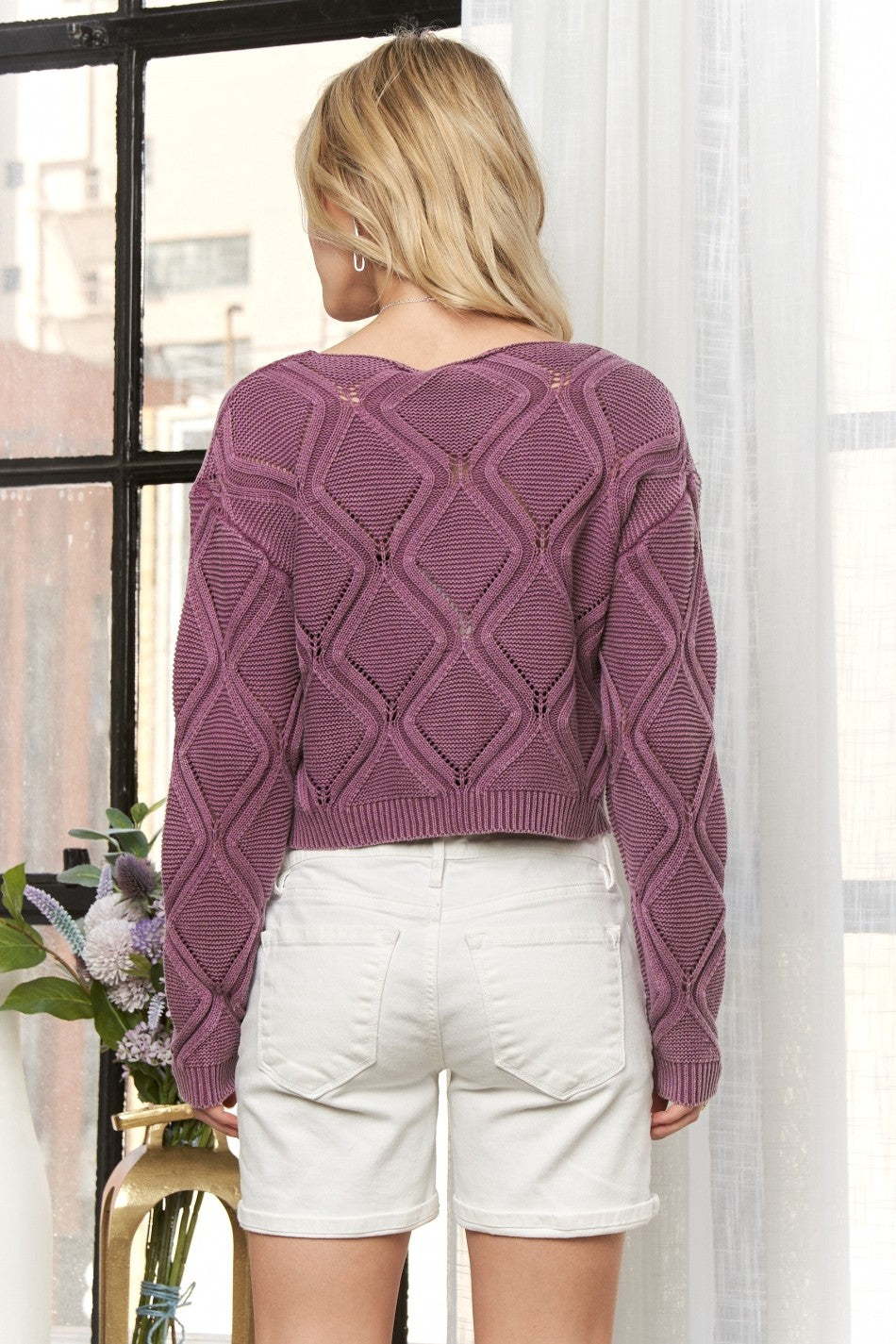 Dusty V-Neck Cropped Knit Sweater