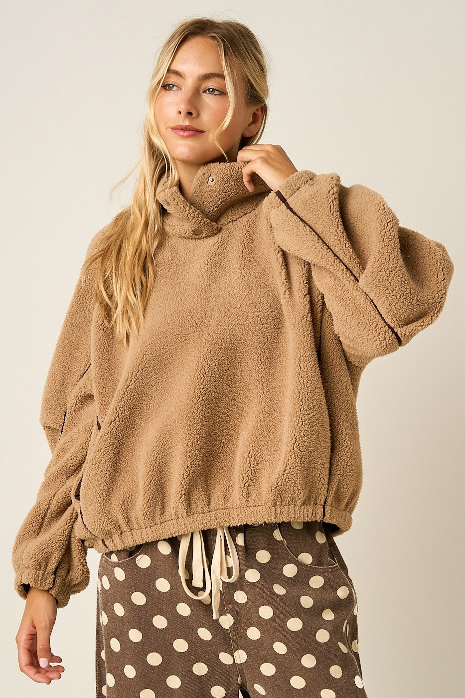 Sherpa Fleece Snap Neck Pullover