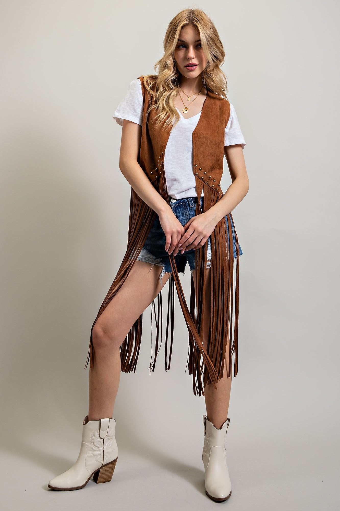 Suede Studded Fringe Vest
