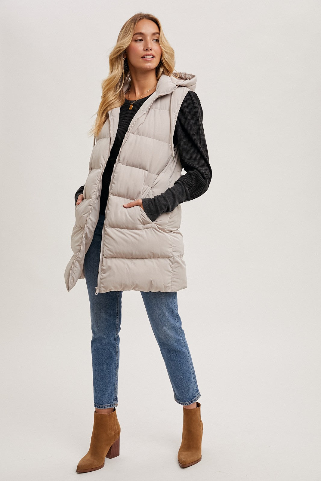 Longline Hooded Puffer Vest