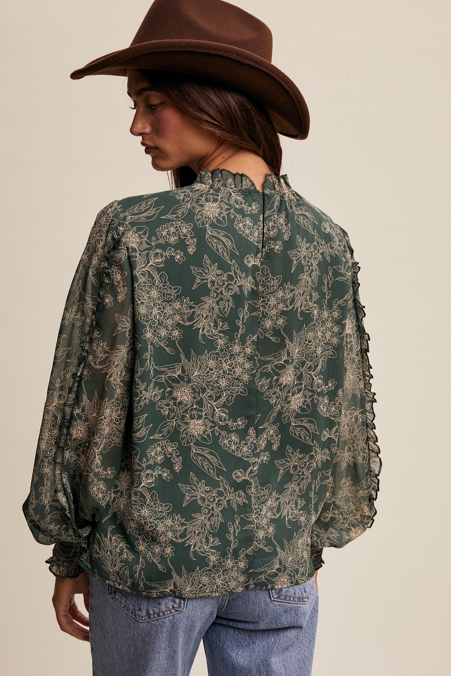 Floral Print Pleated Blouse