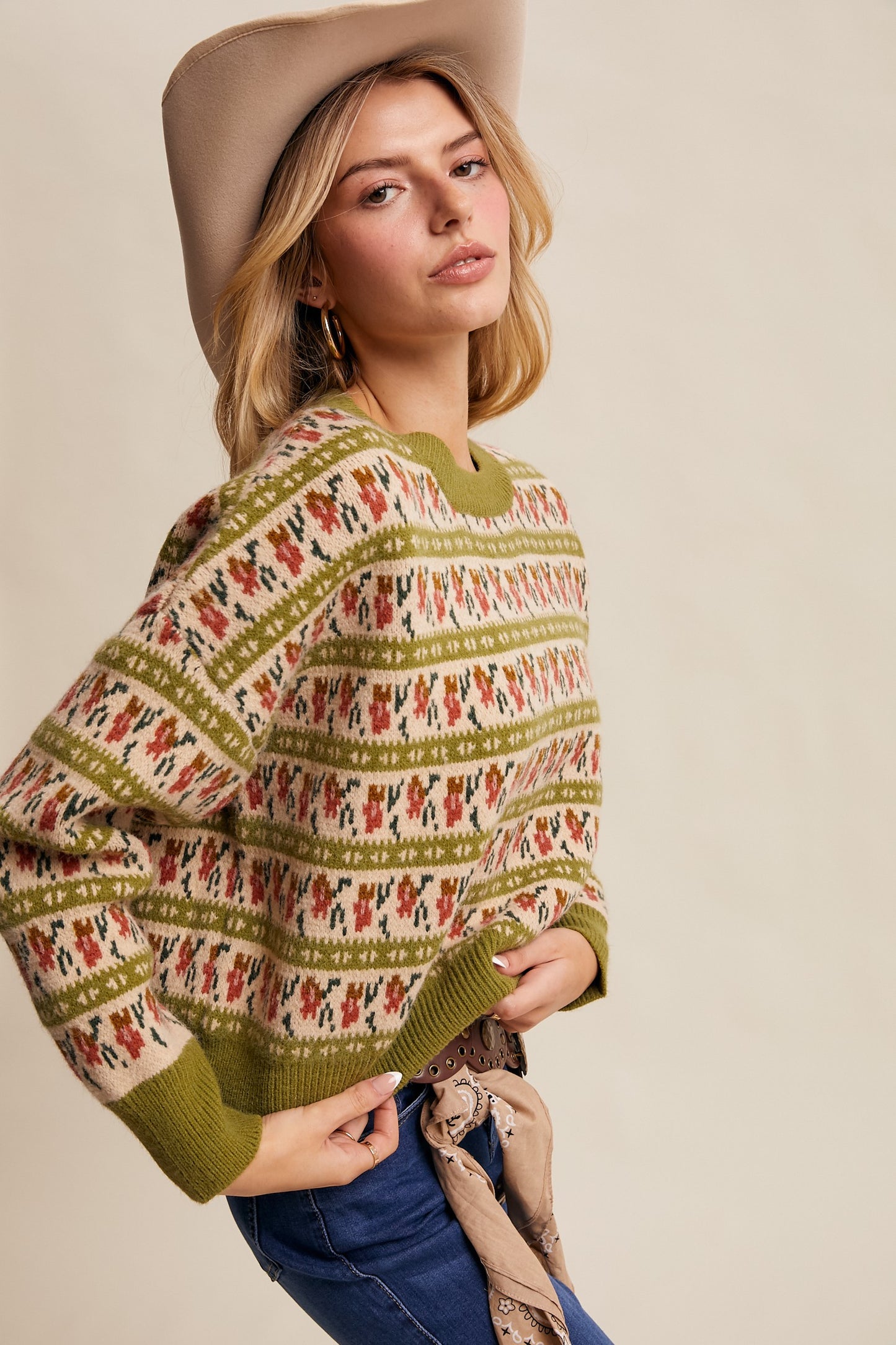 Western Jacquard Knit Sweater