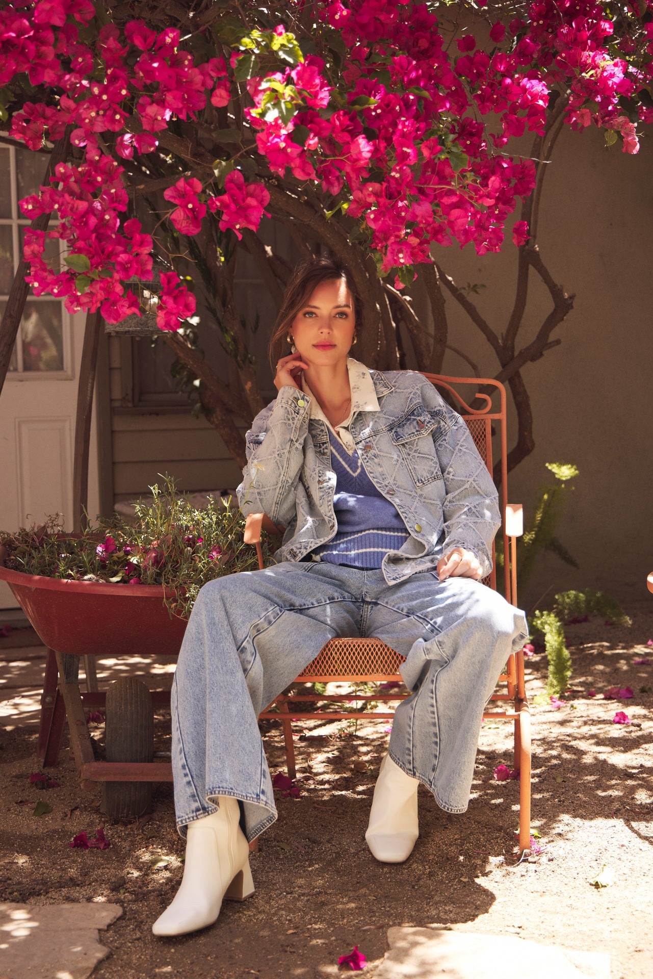 Ease Denim Washed Oversized Wide-Leg Jeans