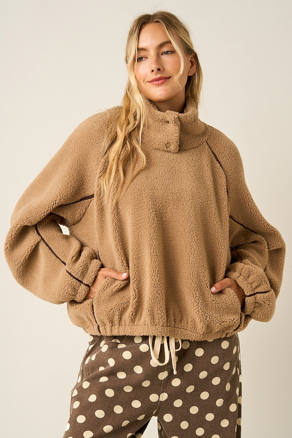 Sherpa Fleece Snap Neck Pullover