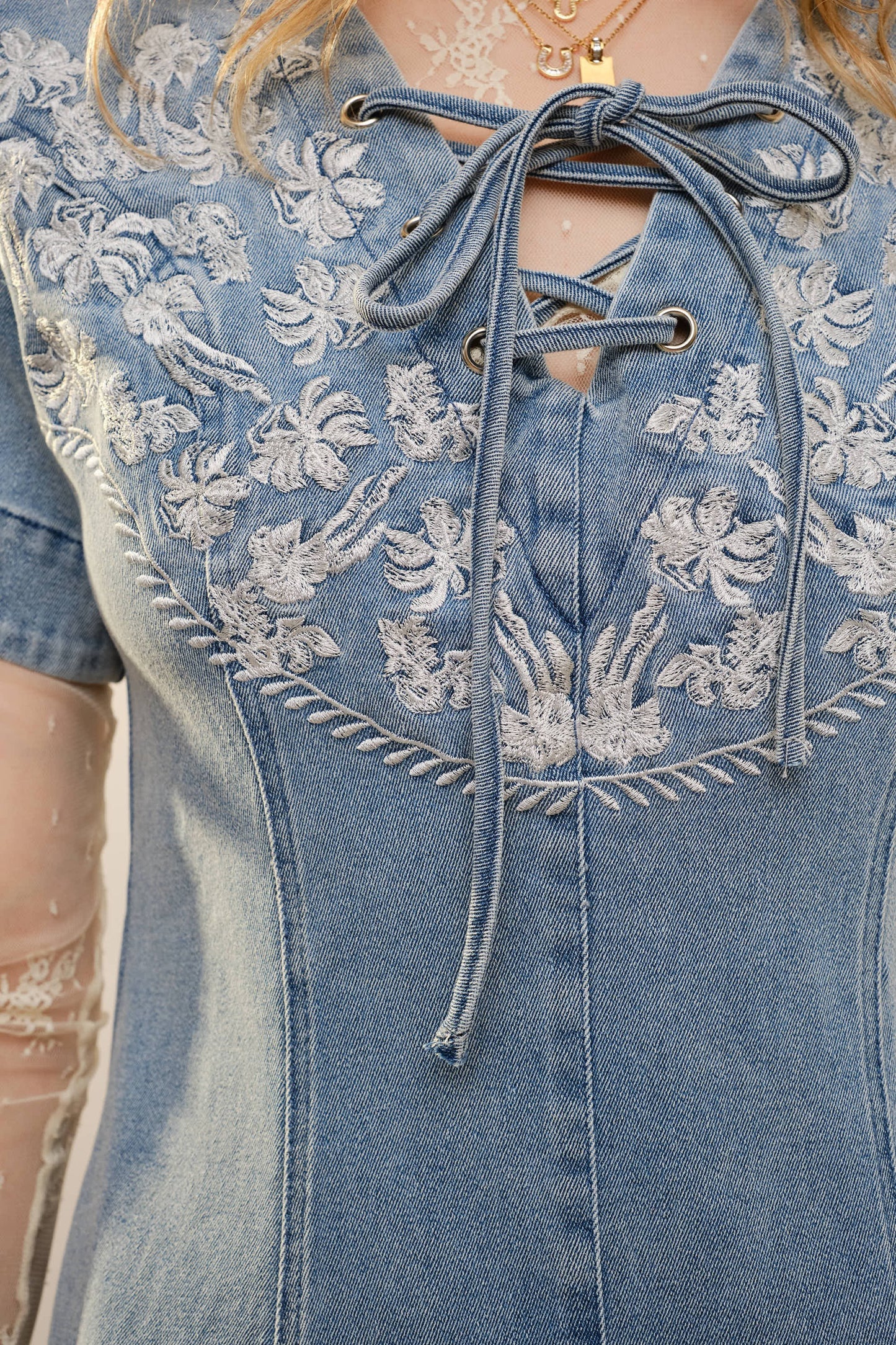 Layla Embroidered Lace Up Dress