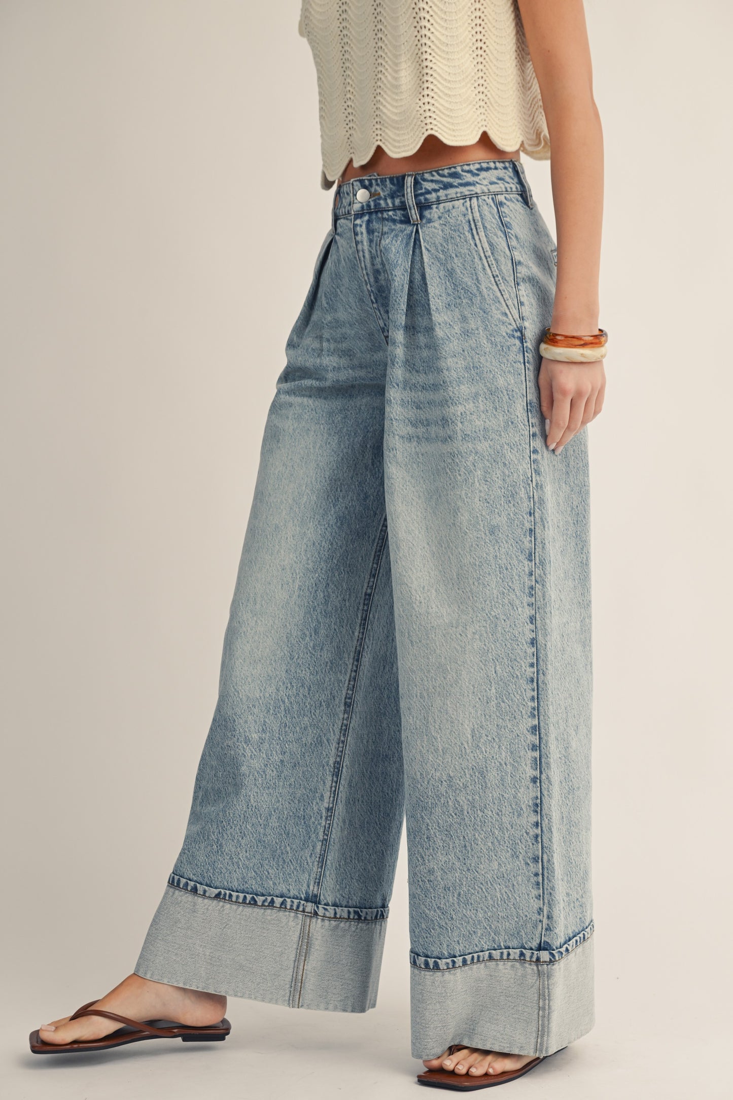 Trouser Cuffed Denim Pants