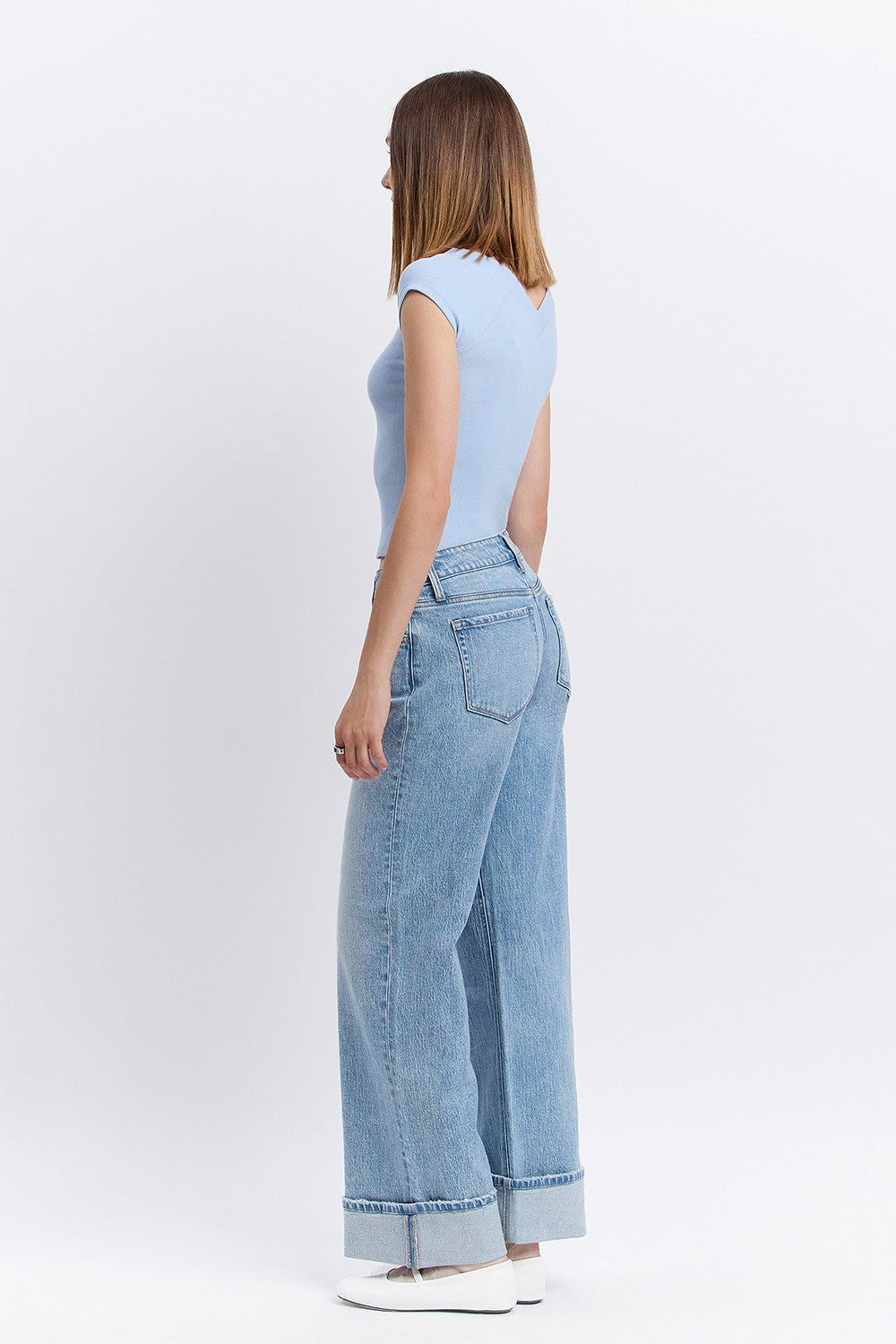 Vervet Low Rise Cuffed Baggy Wide Leg Jean