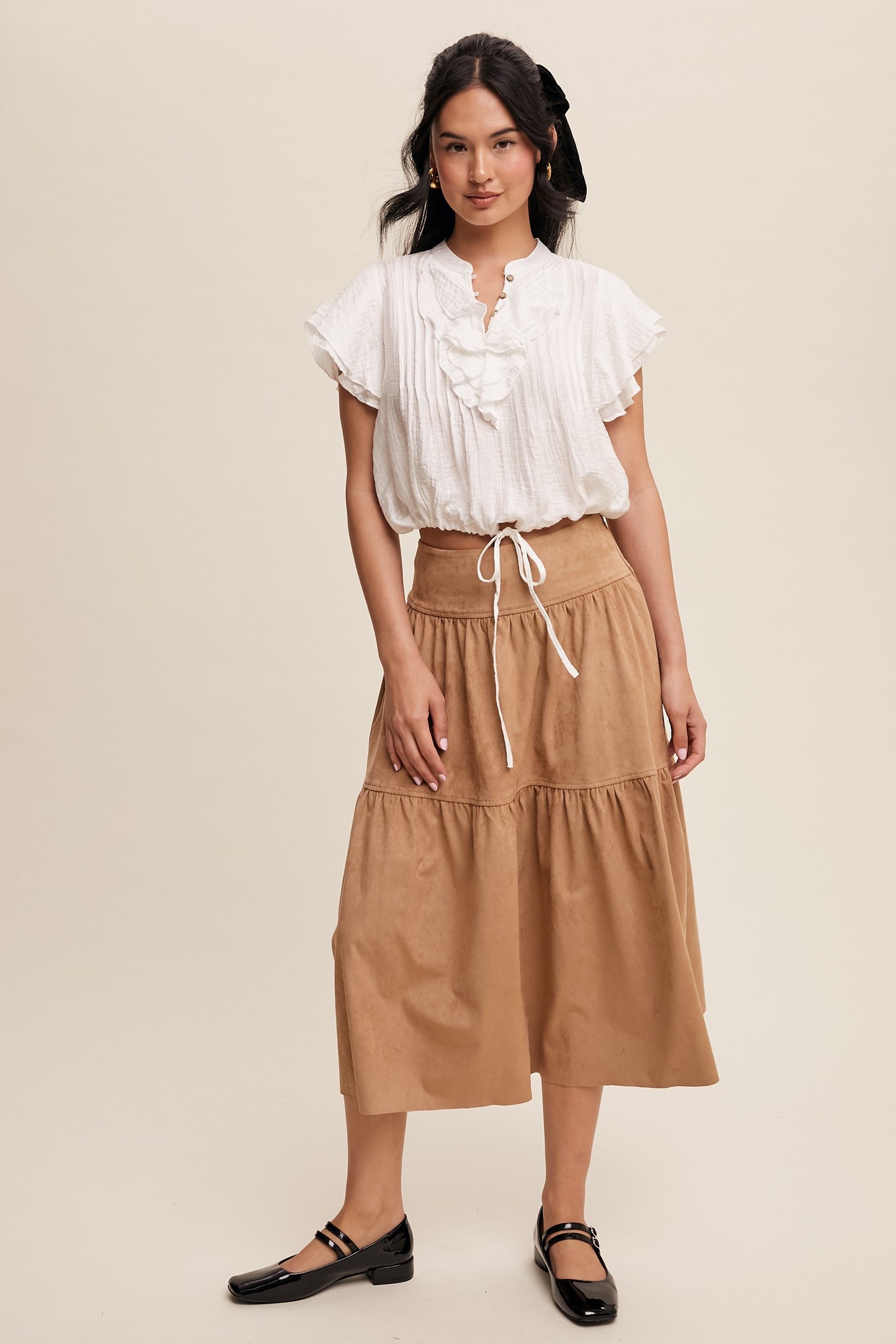 Stretch Faux Suede Midi Skirt