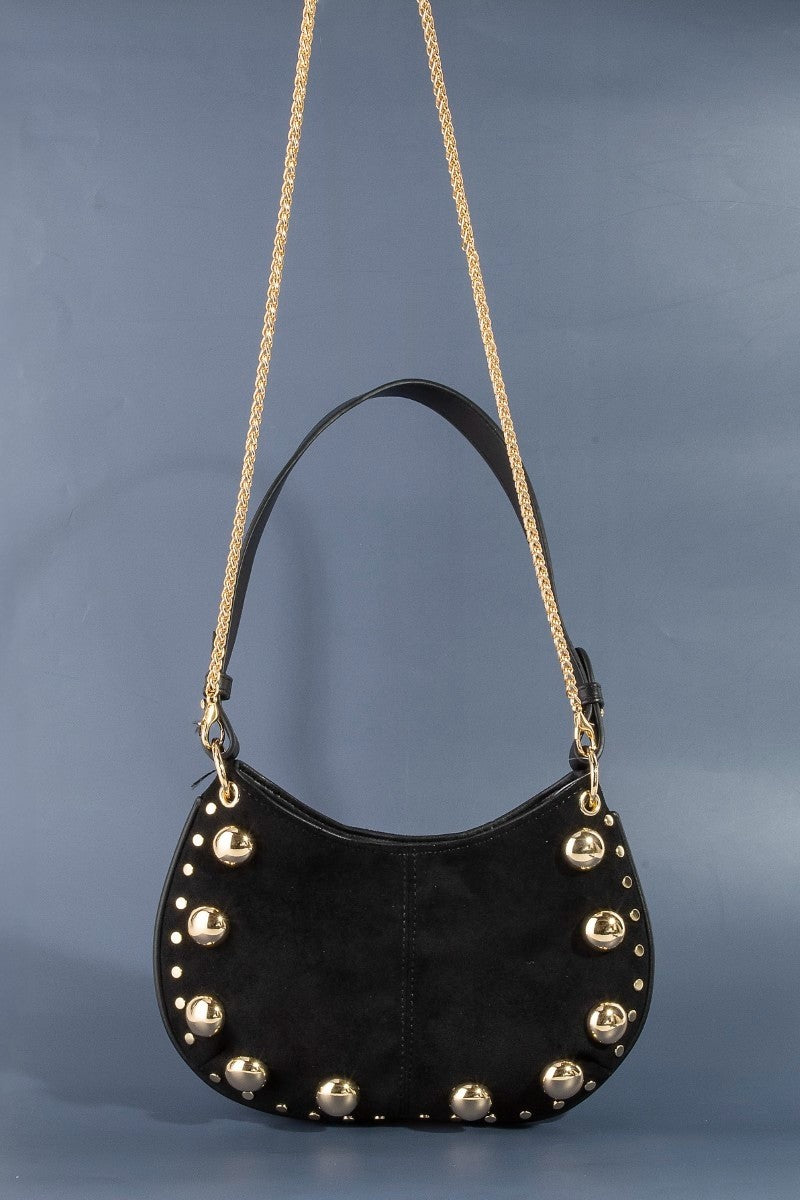 Ball Studded Suede Hobo Shoulder Bag