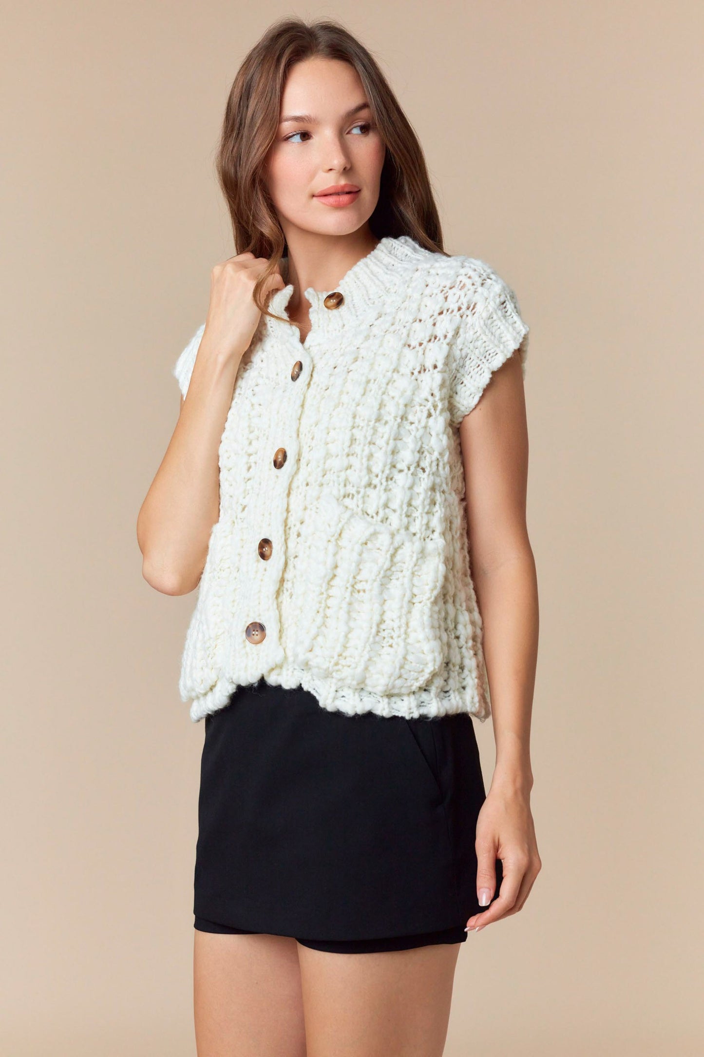 Horn Button Chunky Sweater Vest