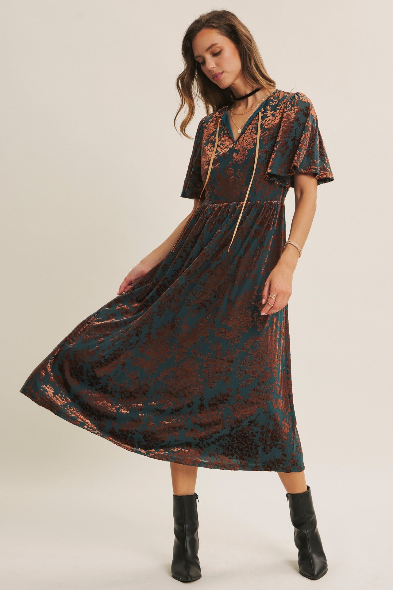 Luxurious Velvet Burnout Floral Dress