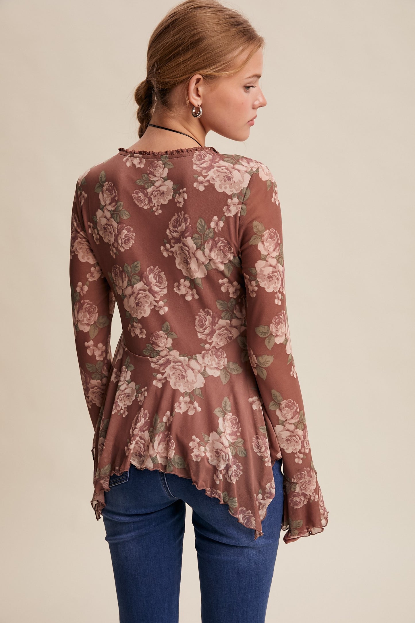 Floral Mesh Handkerchief Blouse