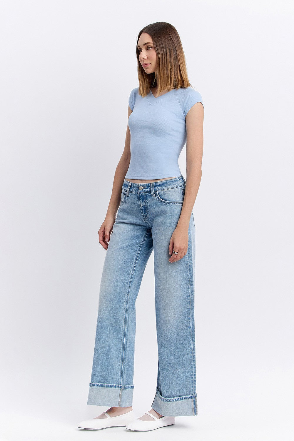 Vervet Low Rise Cuffed Baggy Wide Leg Jean