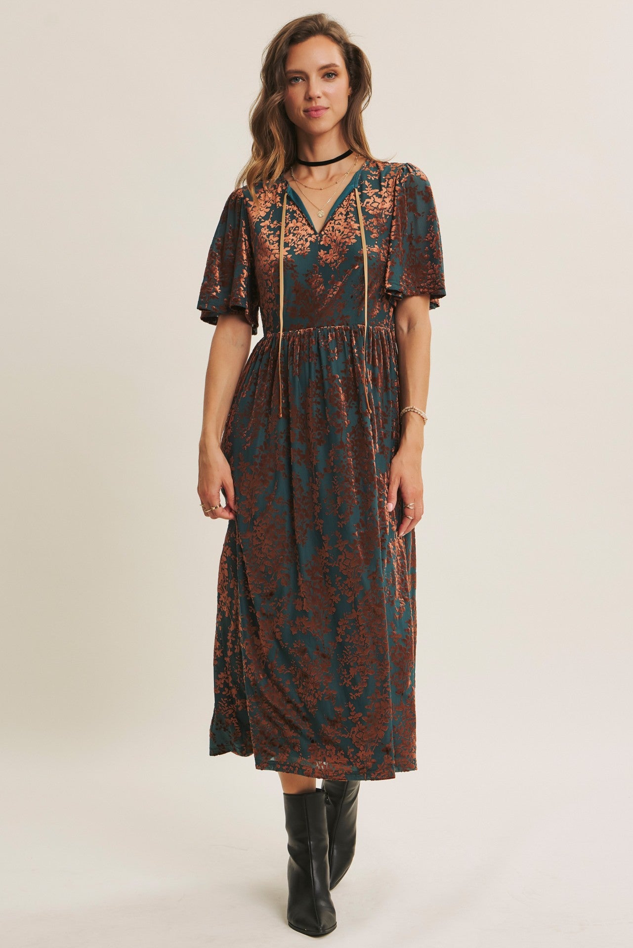Luxurious Velvet Burnout Floral Dress