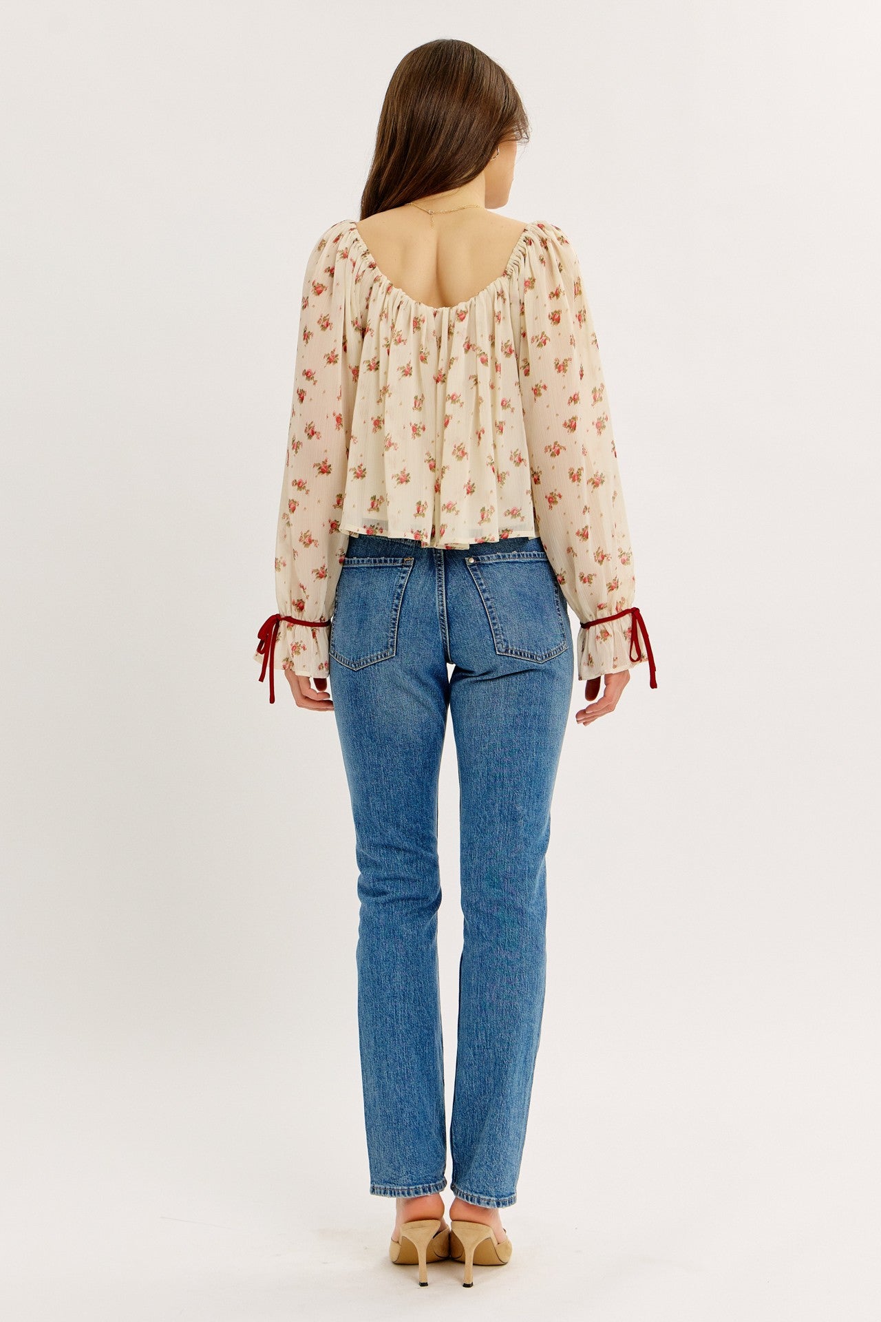 Dreamy Crinkle Chiffon Scattered Floral Blouse