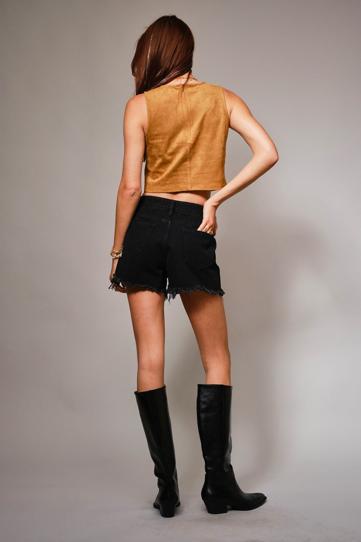 Faux Suede Fringe Crop Top