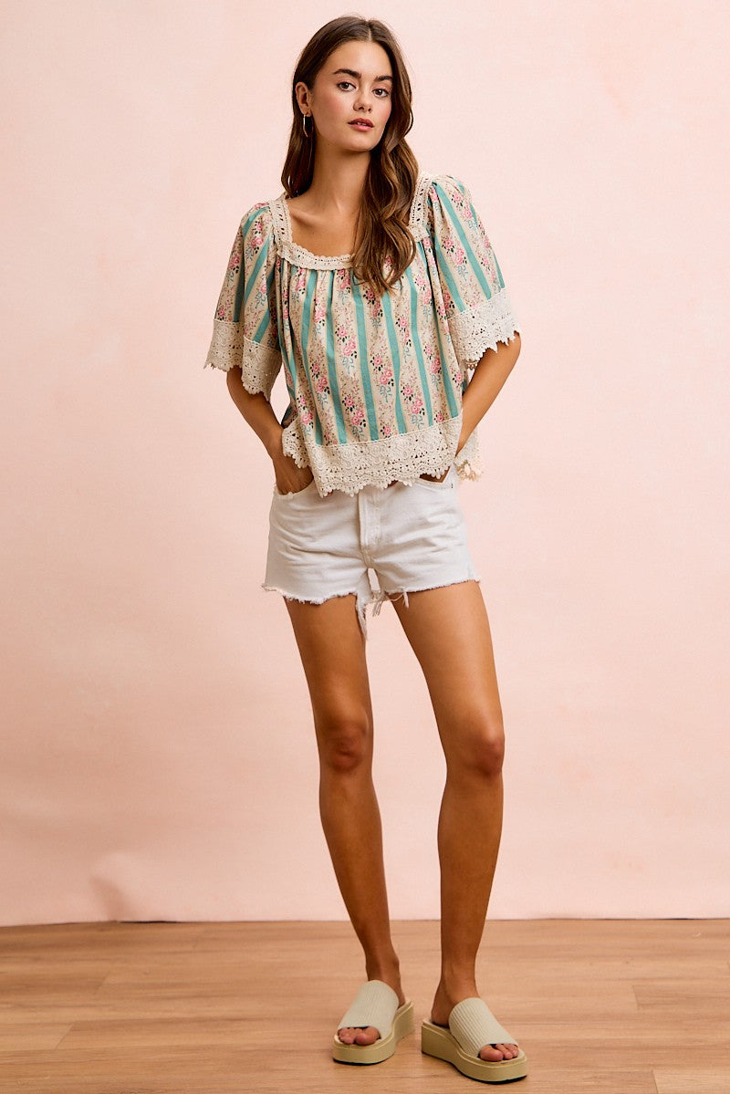 Saylor Floral & Lace Top