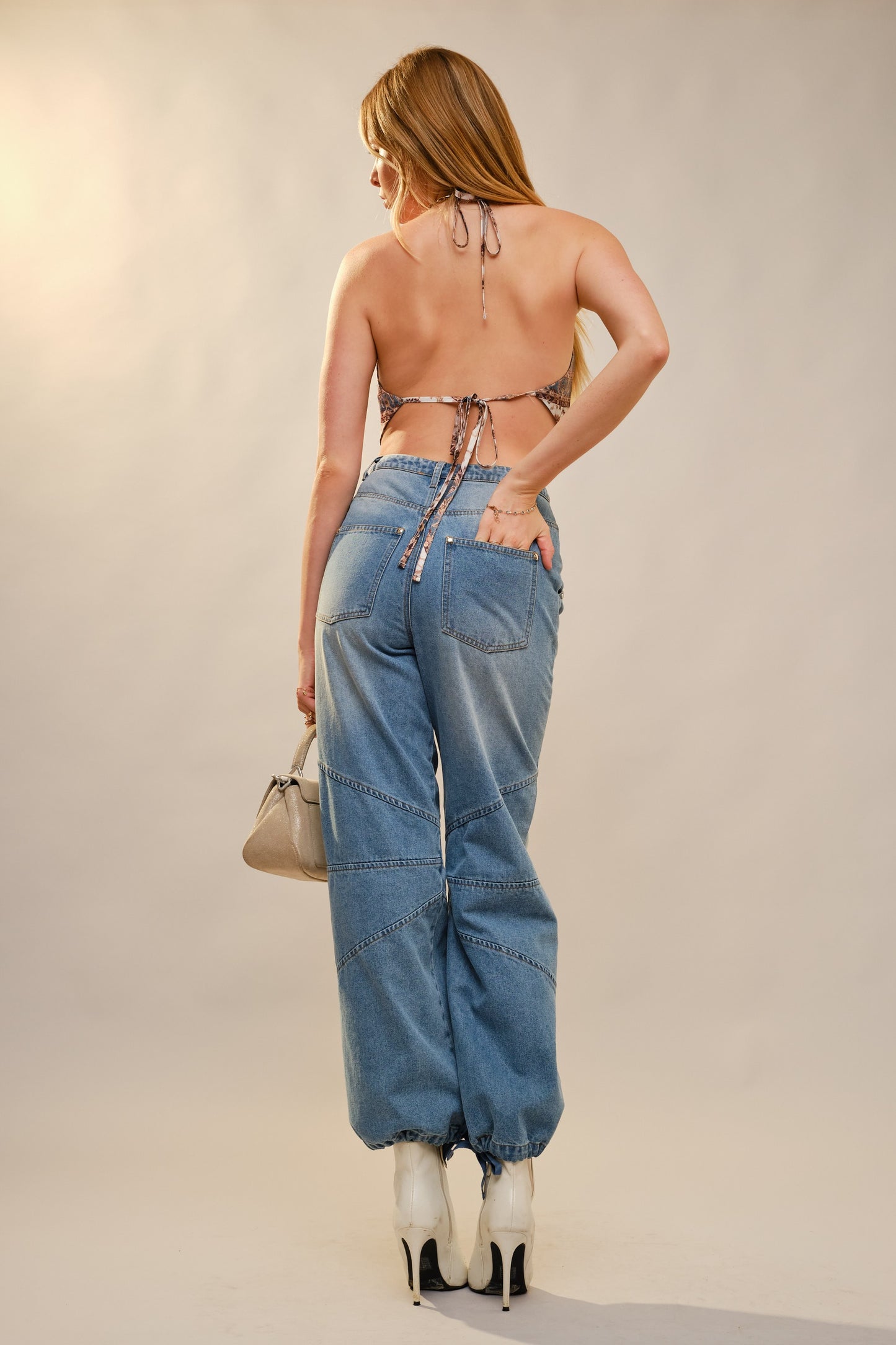 Halter Neck Jewel Trim Scarf Top