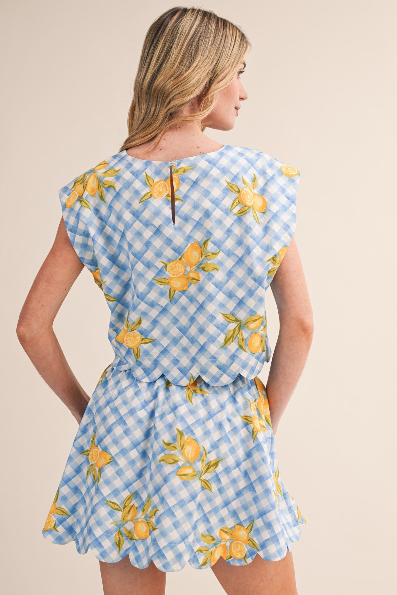 Gingham Lemon Scalloped Top & Mini Skort Set