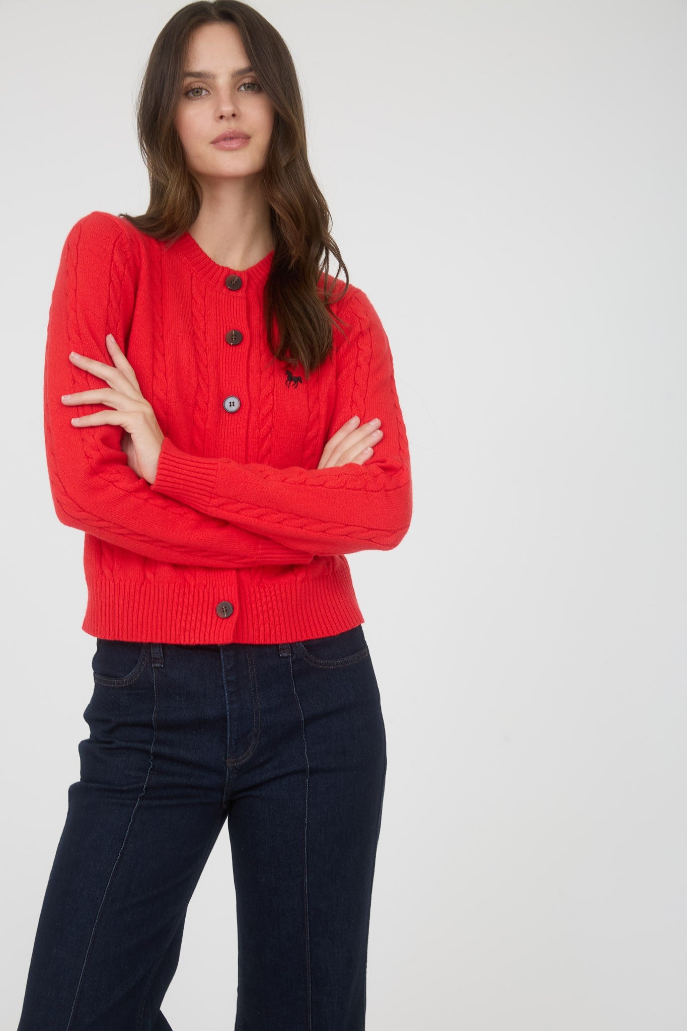 Horse Embroidered Cable Knit Cardi