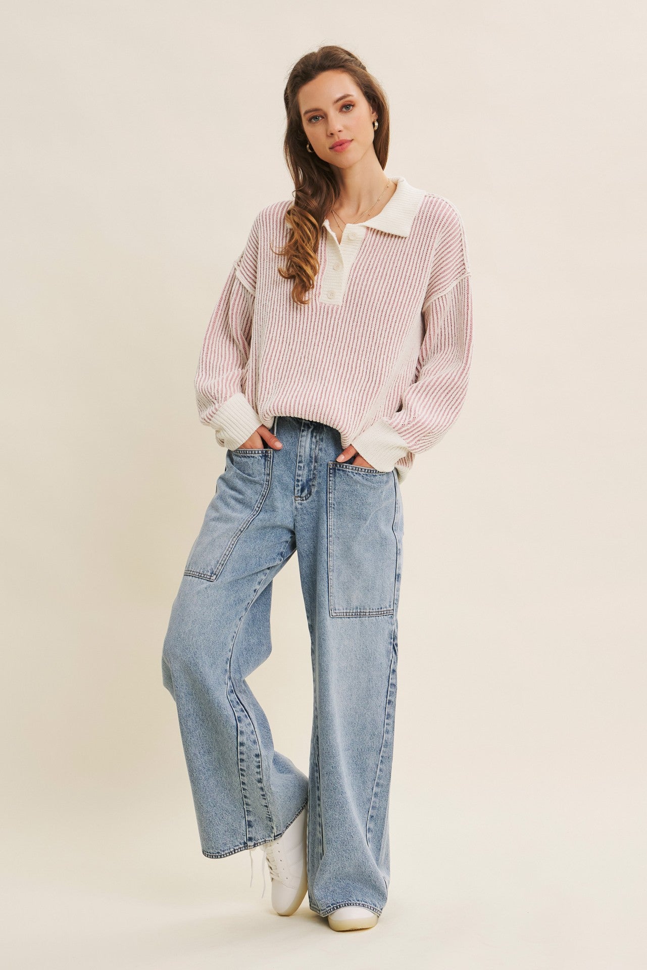 Ease Denim Washed Oversized Wide-Leg Jeans