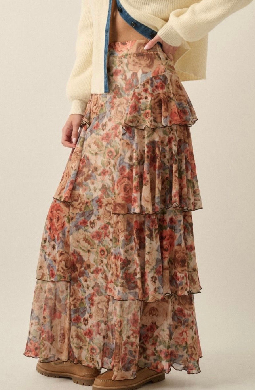 Kaylee Floral Mesh Maxi Skirt