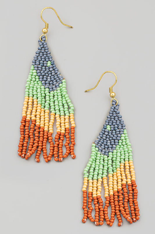 Abstract Triangle Beaded Fringe Earrings