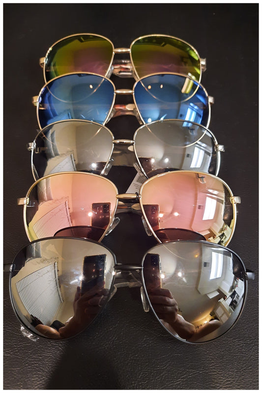 Unisex Metal Round Frame Sunglasses w/Colored Mirror Lens