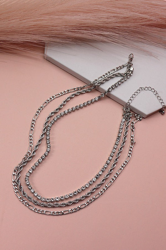 Rhinestone Multi Layer Chain Necklace