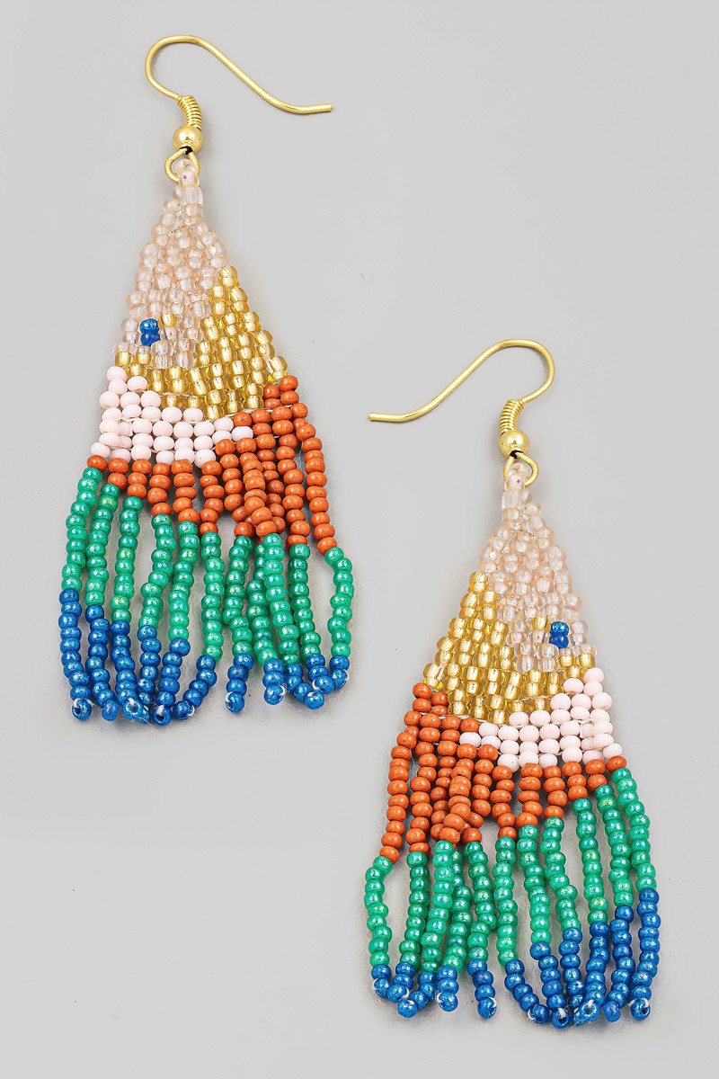 Abstract Triangle Beaded Fringe Earrings