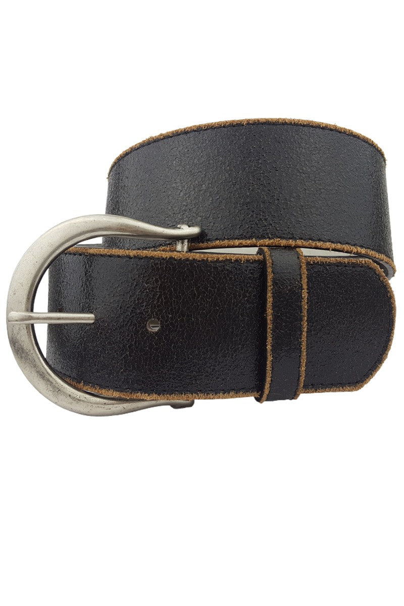 Wide Vintage Leather Belt w/Horseshoe Buckle