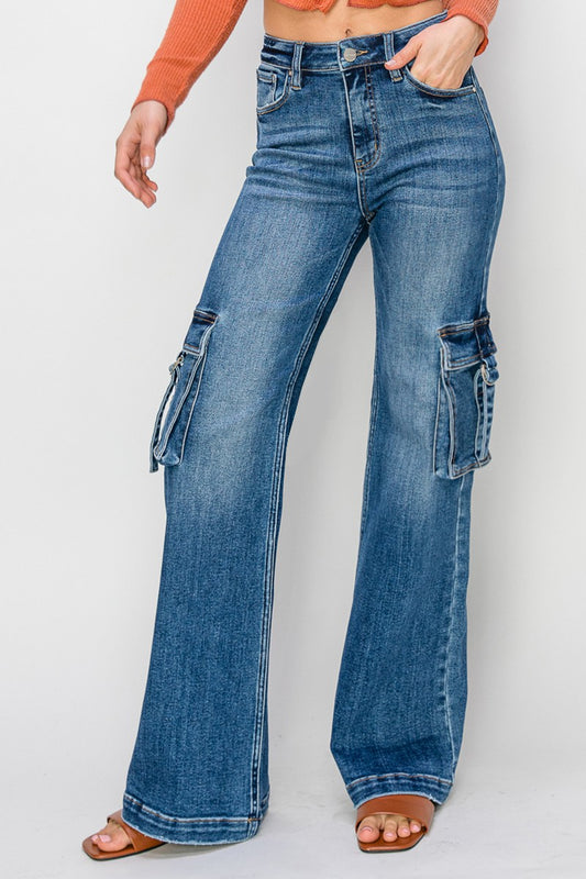 High Rise Side Cargo Pocket Wide Jean