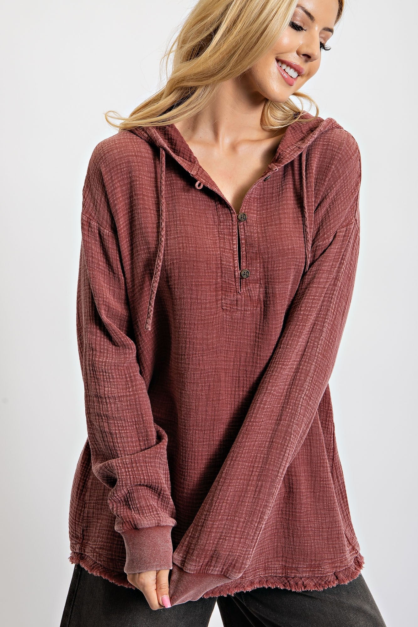 Washed Cotton Gauze Pullover Hoodie PLUS