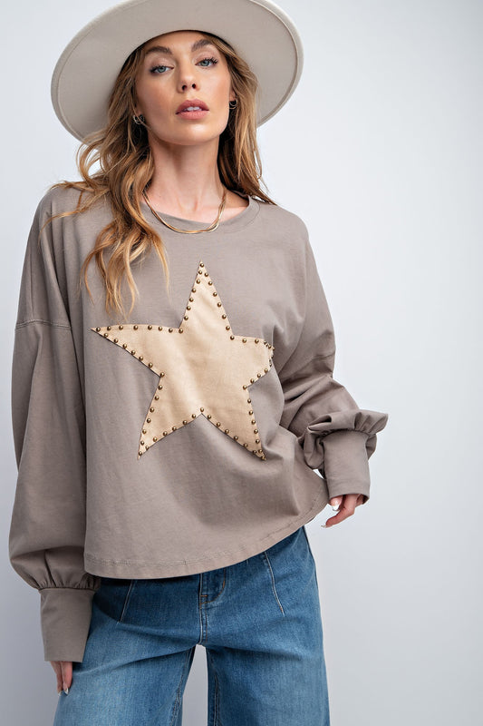 Suede Star Patch Jersey Top PLUS