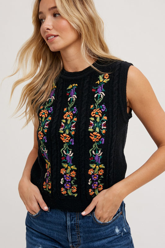 Embroidered Sleeveless Knit Tank Top
